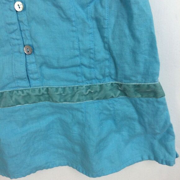 Richard Malcolm Irish Linen Sleeveless Crew Neck Button Up Blouse Top Blue Med - Picture 6 of 12